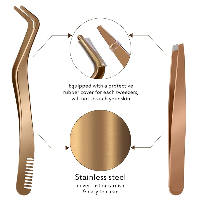 B&Qaugen False Eyelash Applicator Tool 2 pieces for Lash Clusters, Gold DIY Eyelash Tweezers Set (Golden,2pcs)