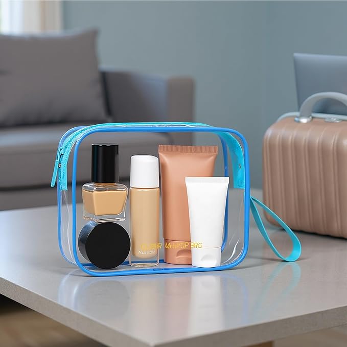 Clear Makeup Bag,2 Pack TSA Approved Toiletry Bag Travel Toiletry Bag Hanging Makeup Cosmetic bag for Women Men (Blue)
