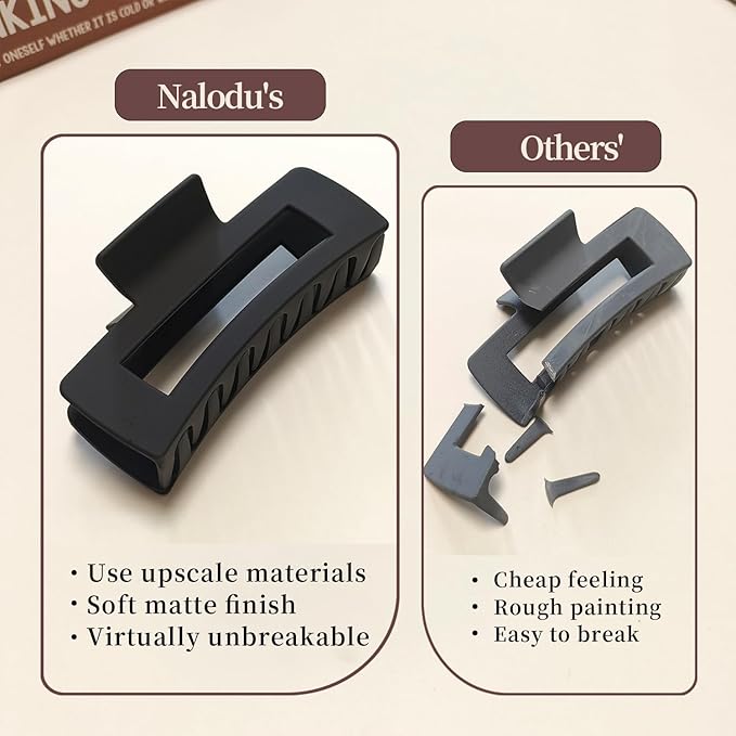 Hair Claw Clips Large Square 4 Inch Matte No Slip Big Rectangle Jaw Clip Clamp for Thick Hair Women, 3 Pack Black
