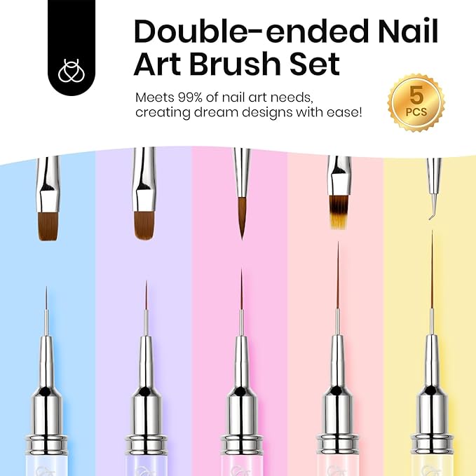 Beetles Nail Art Brushes Set 7 Pcs Double-ended Nail Art Brushes Kit Gel Polish Design Pen Liner Brush Petal Painting Brush Oval Brush Flat Brush Gradient Brush Dotting Pen Gifts for Women
