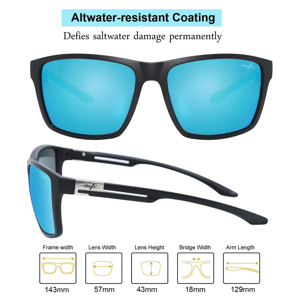 INFI Fishing Polarized Sunglasses for Men Driving Running Golf Sports Glasses Scratch Resistant Ice Blue Mirrored UV Protection