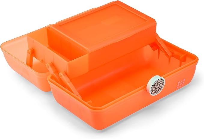 Caboodles On-The-Go Girl Makeup Box, Orange Shimmer, Show Girl Collection, Hard Plastic Makeup Organizer Box, Built-In Mirror, Secure Latch for Safe Travel, Spacious Storage for Large Items