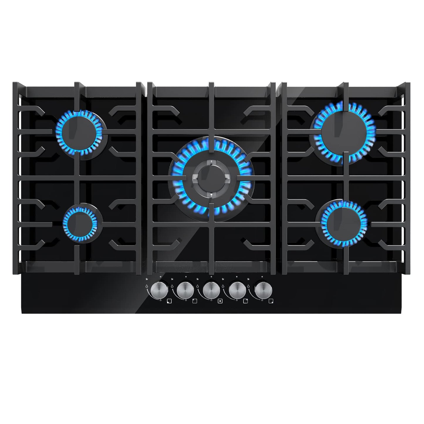 Davivy 34 inch Gas Cooktop 5 Burners,Gas Stove Top,Built in All Black Tempered Glass Surface Cooktop - NG/LPG Convertible,Dual Fuel,Thermocouple Protection,CSA Certified,36004 BTU