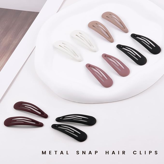 Small Hair Barrettes For Women No Slip Metal Snap Clips For Thin And Fine Hair,Matte Black Red White,20 PCS,1.97 x 0.5 Inch.