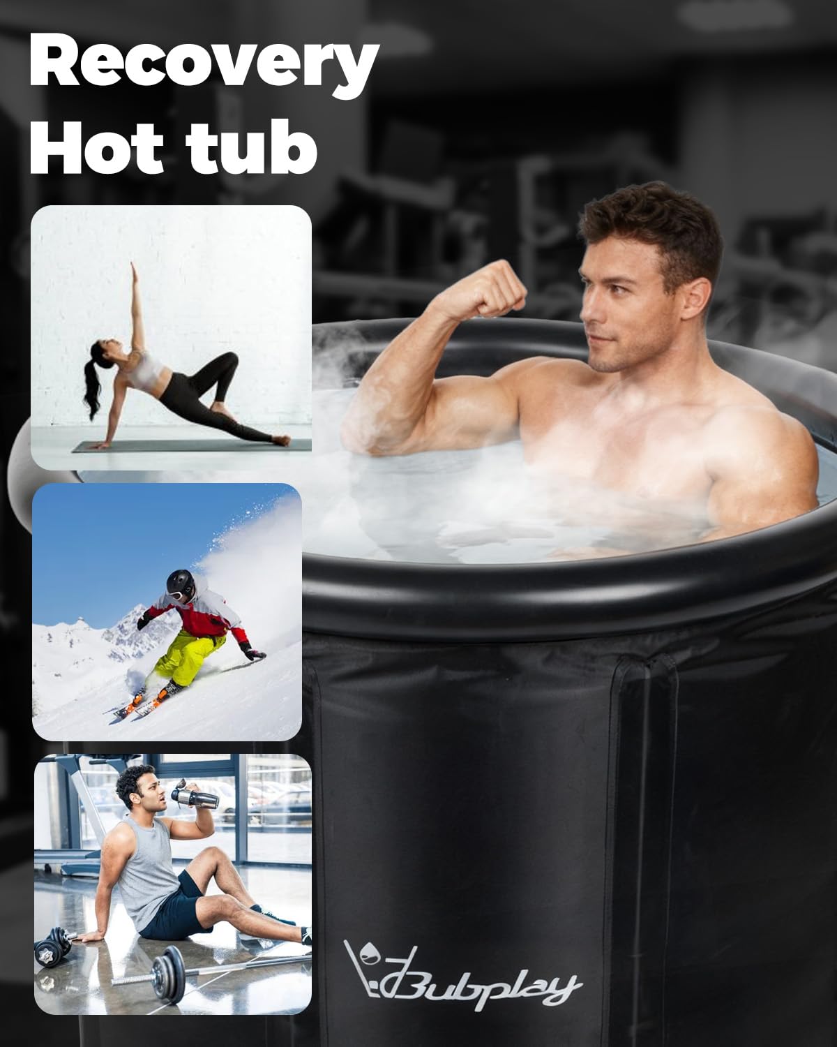 Bubplay Ice Bath Cold Plunge Tub with Cover for Indoor Outdoor for Recovery, Cold Water Therapy, Athletes & Adults -105 Gallons, Black, XL