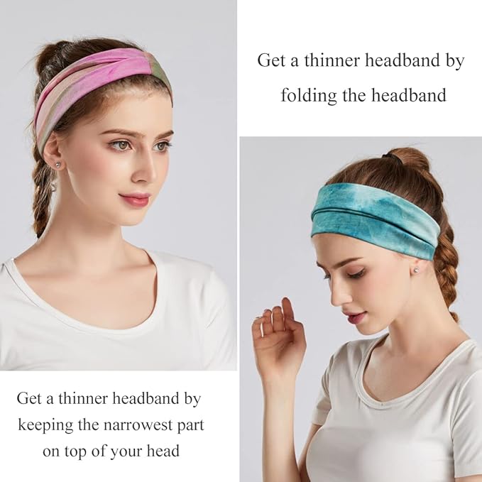 YONUF Headbands For Women Workout Wide Headband Yoga Head Bands For Women's Hair Accessories Fashion Band Tie Dye 6 Pack