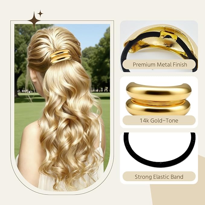OHCISP 6Pcs Gold Hair Ties - 3 Styles Gold Hair Accessories for Women & Girls, Elegant Chic Metal Hair Cuff Non-Damage Ponytail Cuffs Holders for Thick Hair