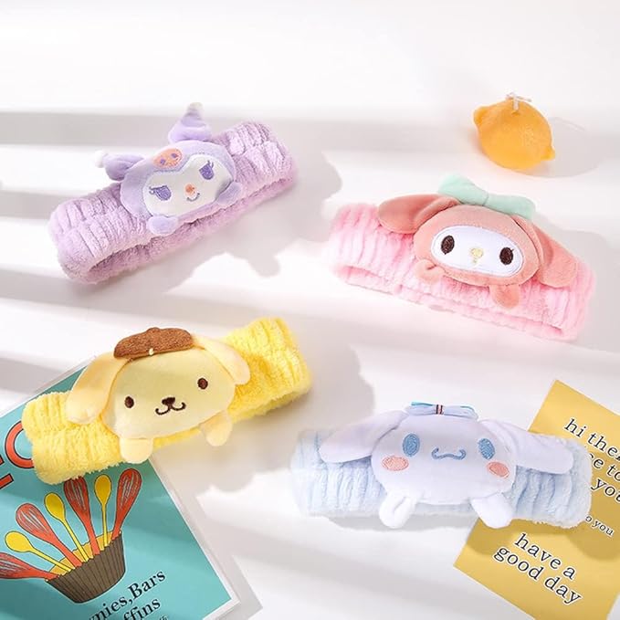 Kawaii Cartoon Headband, Cute Anime Spa Band for Women face Washing Makeup Skincare, Soft Microfiber Coral Shower Fluffy Towel Hairband for Girls (Pkuro)