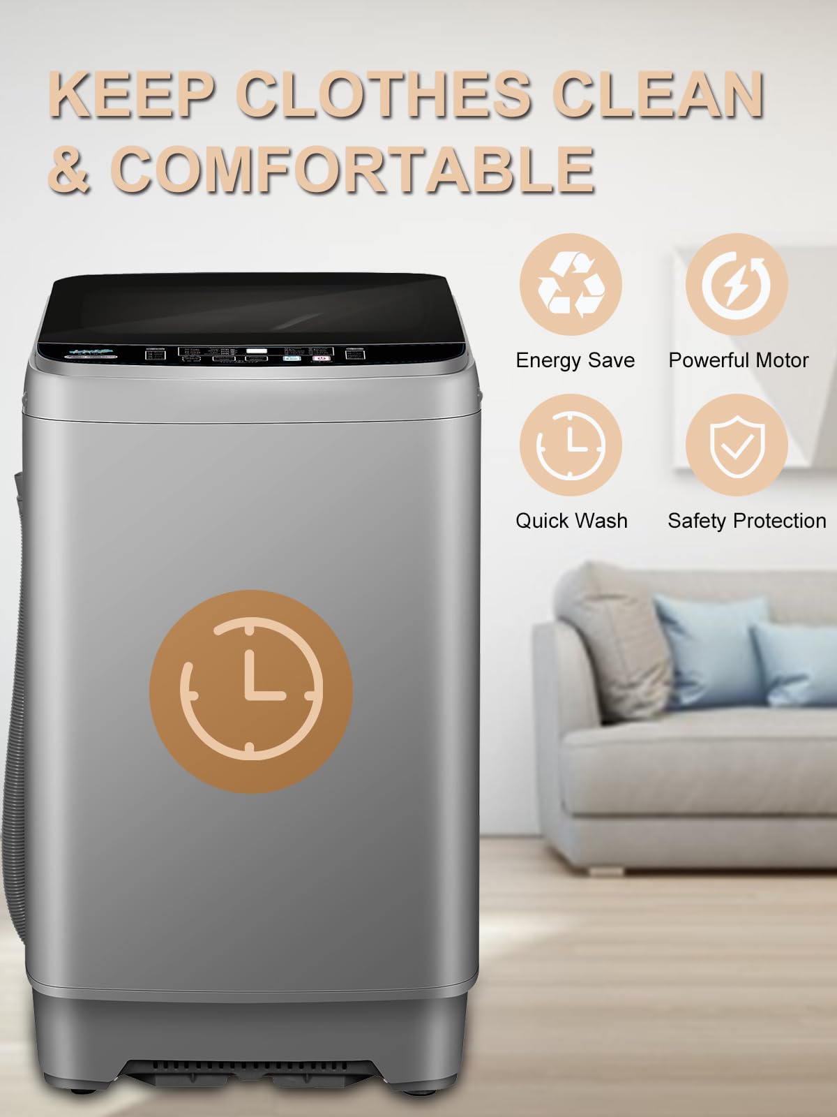 KRIB BLING Full-Automatic Washing Machine with LED Display 25 lbs Portable Washer 10 Wash Program & 8 Water Level Drain Pump Ideal for Camping, Apartment, Dorm Grey