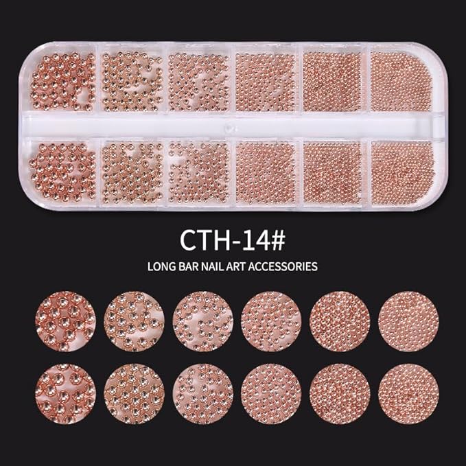 0.8mm Mini Small Nail Beads Stainless Steel Beads Nail Chain Charms Nails Art Decorations Gun Grey Rose Gold Caviar Nail Charms DIY Tool Nail Studs Accessories Caviar Art (Rose)