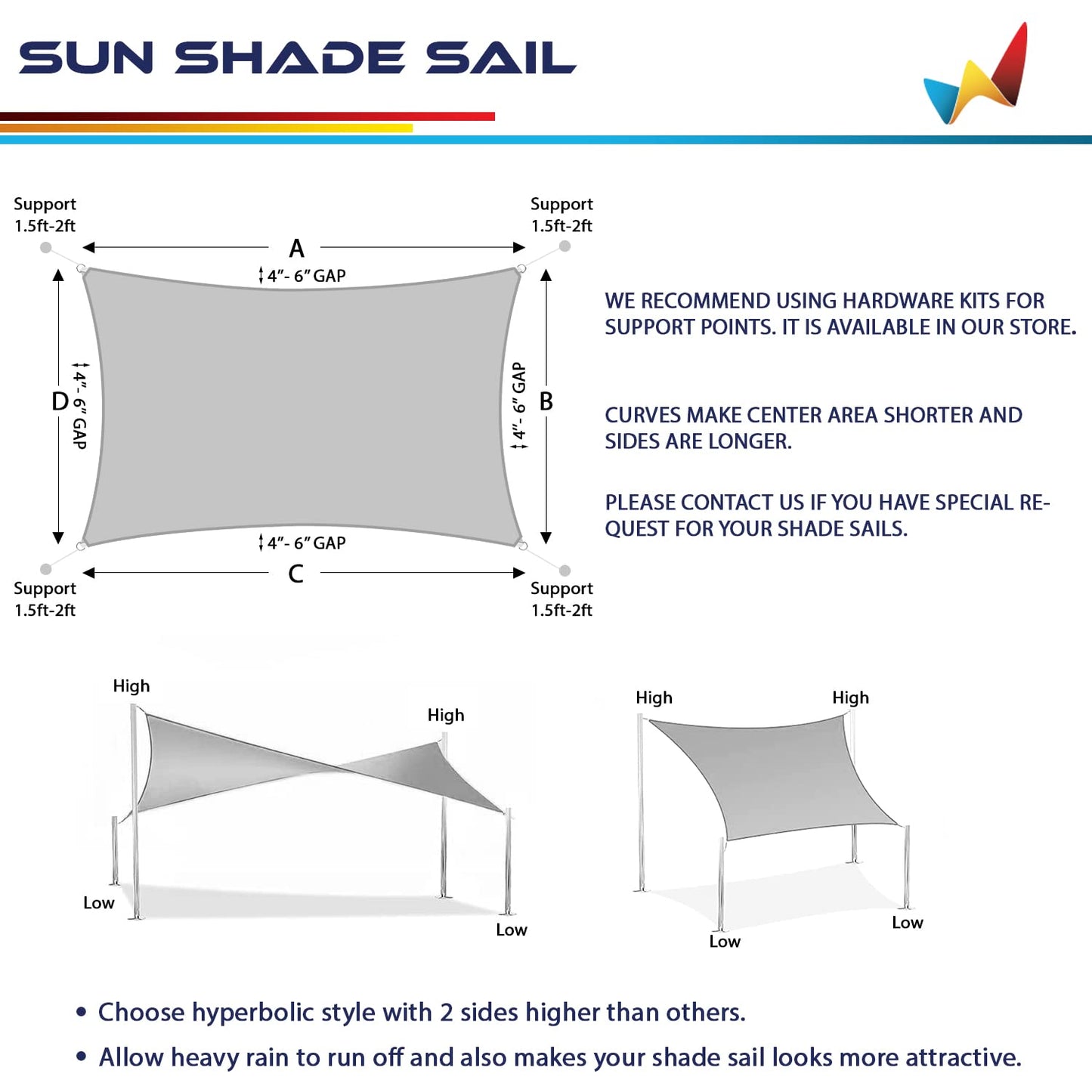 Windscreen4less 8' x 19' Sun Shade Sail Rectangle Outdoor Canopy Cover UV Block for Backyard Porch Pergola Deck Garden Patio (Beige)