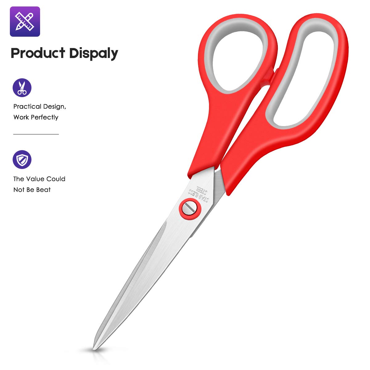 Scissors Bulk 60-Pack, Taotree 8" All Purpose Scissors, Soft Comfort-Grip Stainless Steel Sharp Shears for School Supplies Office Desk Home, Classroom Teacher Sewing Fabric Craft, Right/Left Handed