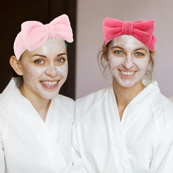 SPA Headbands for Washing Face Makeup Headbands with Bow Hair Band Women Facial Head Band Laurel Wrist Towel Wraps For Shower Face Mask Red Pink, 12 Pack