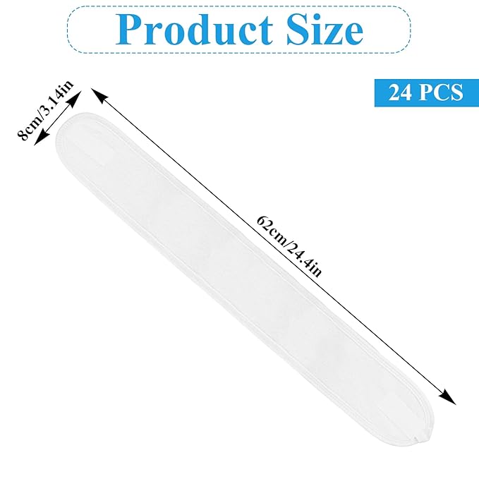 24 Pcs Spa Facial Headband Set - Premium 100% Cotton Esthetician Headbands for Facials, 24.4 x 3.14 Inch Adjustable Hair Wrap for Women, Makeup & Skincare (White)