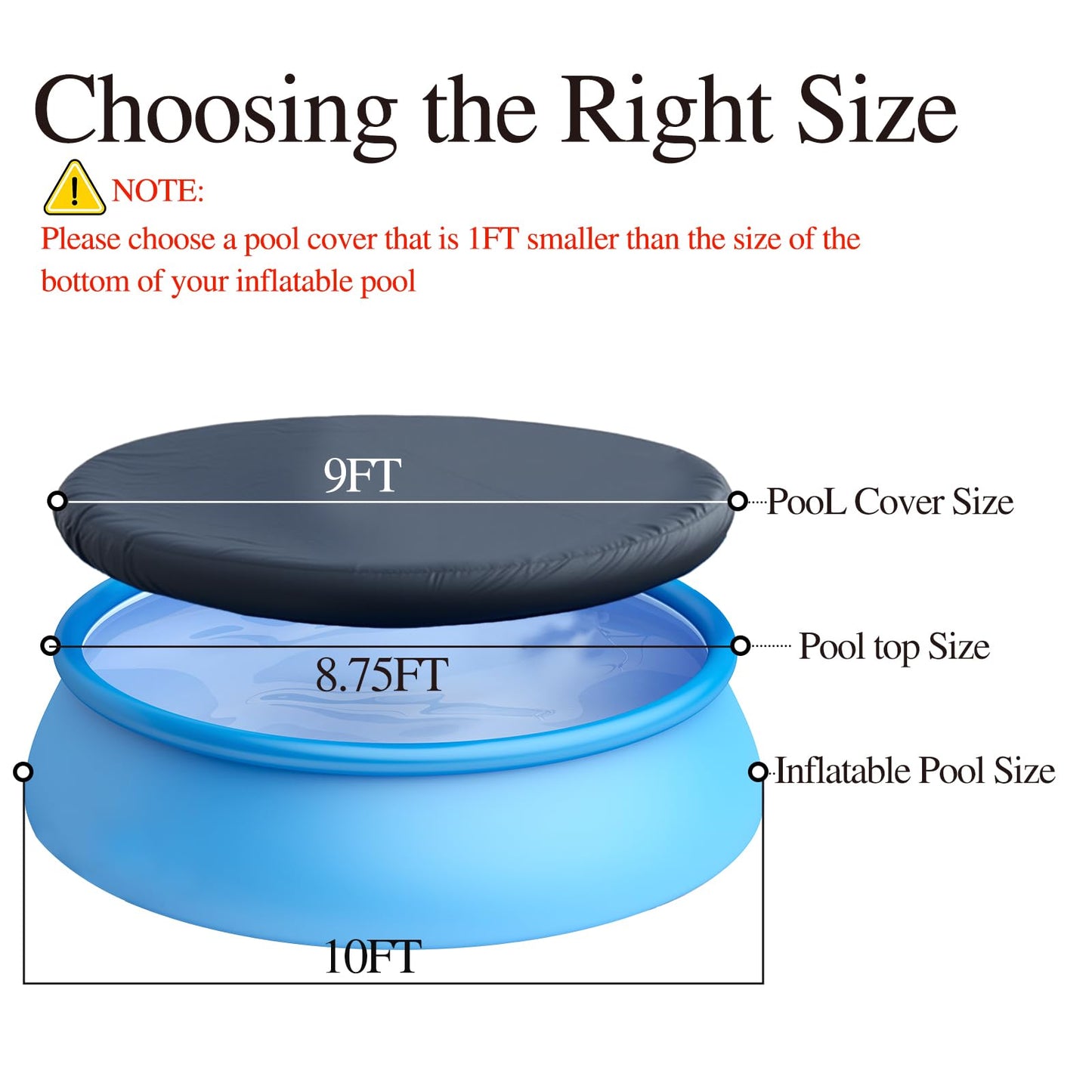 10 FT Round Inflatable Pool Cover, Outdoor Swimming Pool Cover, Dustproof Waterproof Prevent Leaves, Prevent from Debris Pool Cover, Elastic Bands for Easy Installation(Black)