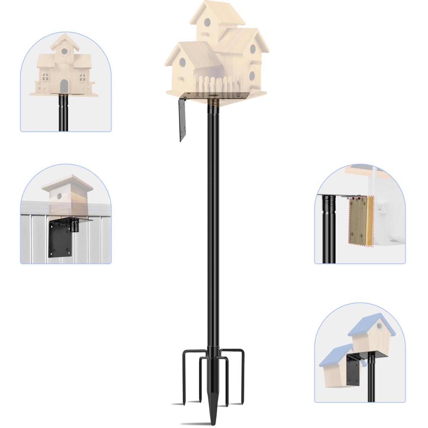 Ottsuls Bird Feeder Pole, 76 Inch Heavy Duty Bird House Pole Kit for Outdoors, with Wooden Board, 5-Prong Base Feeding Station for Wild Birds Watching, Adjustable Feeder Stand (House Not Included)