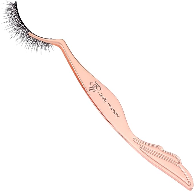 Pretty memory Eyelash Applicator Tool Stainless Steel Lash Tweezers Curved Eyelash Tweezers for Easy Lash Application and Removal, Rose Gold