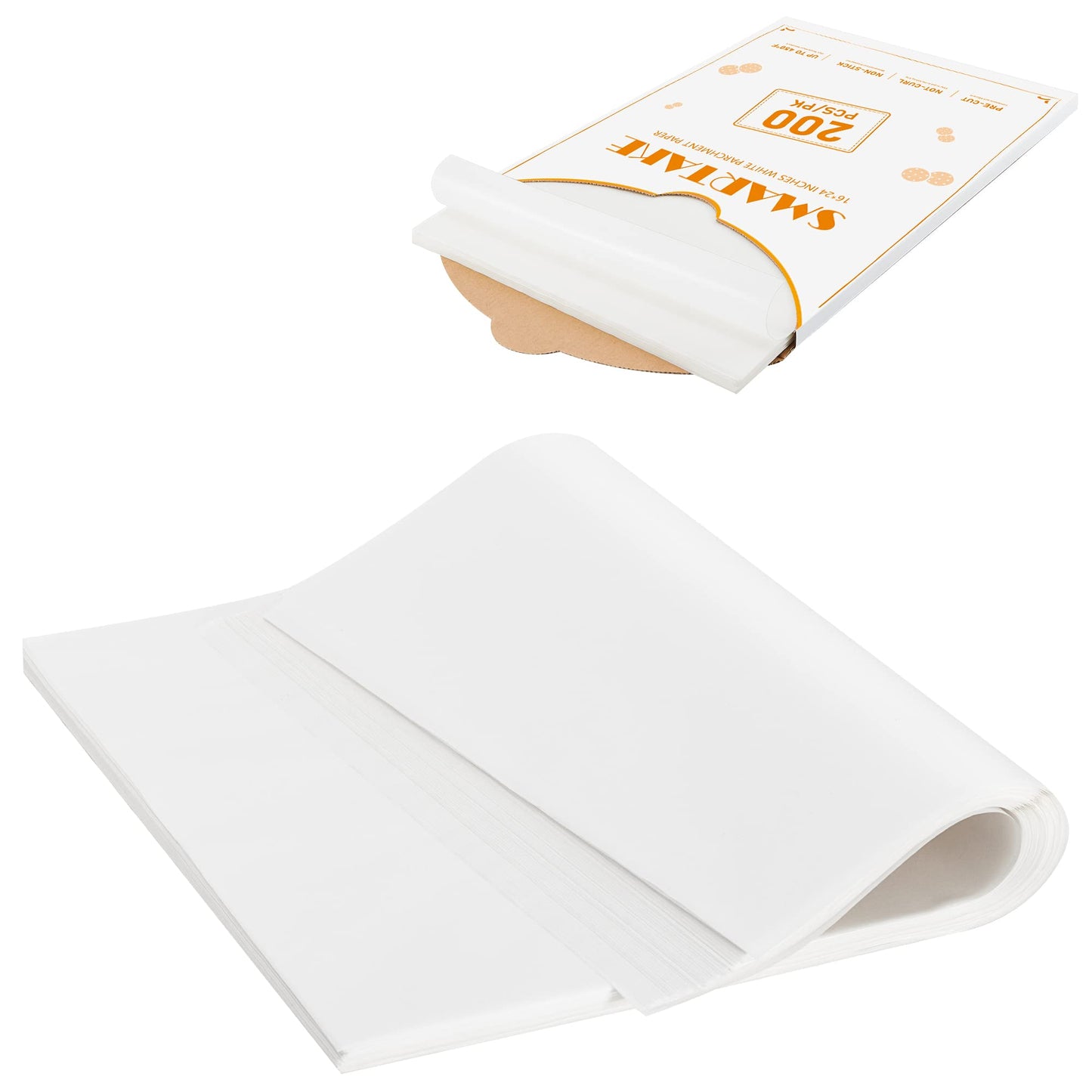 SMARTAKE 200 Pcs Parchment Paper Baking Sheets, 16x24 Inches Non-Stick Precut Baking Parchment, Suitable for Baking Grilling Air Fryer Steaming Bread Cup Cake Cookie and More (White)