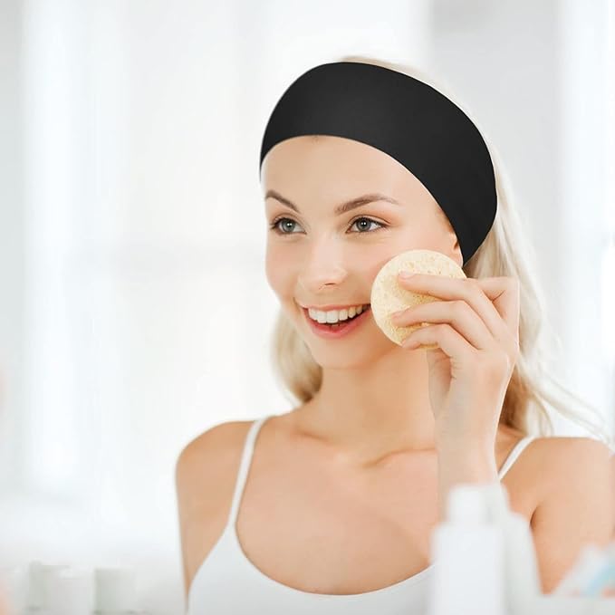 E I F E R 30 Count Disposable Spa Headband for Women, Skincare Facials Headbands for Esthetician Supplies Stretch Headbands for Women's Hair (Black, Black)