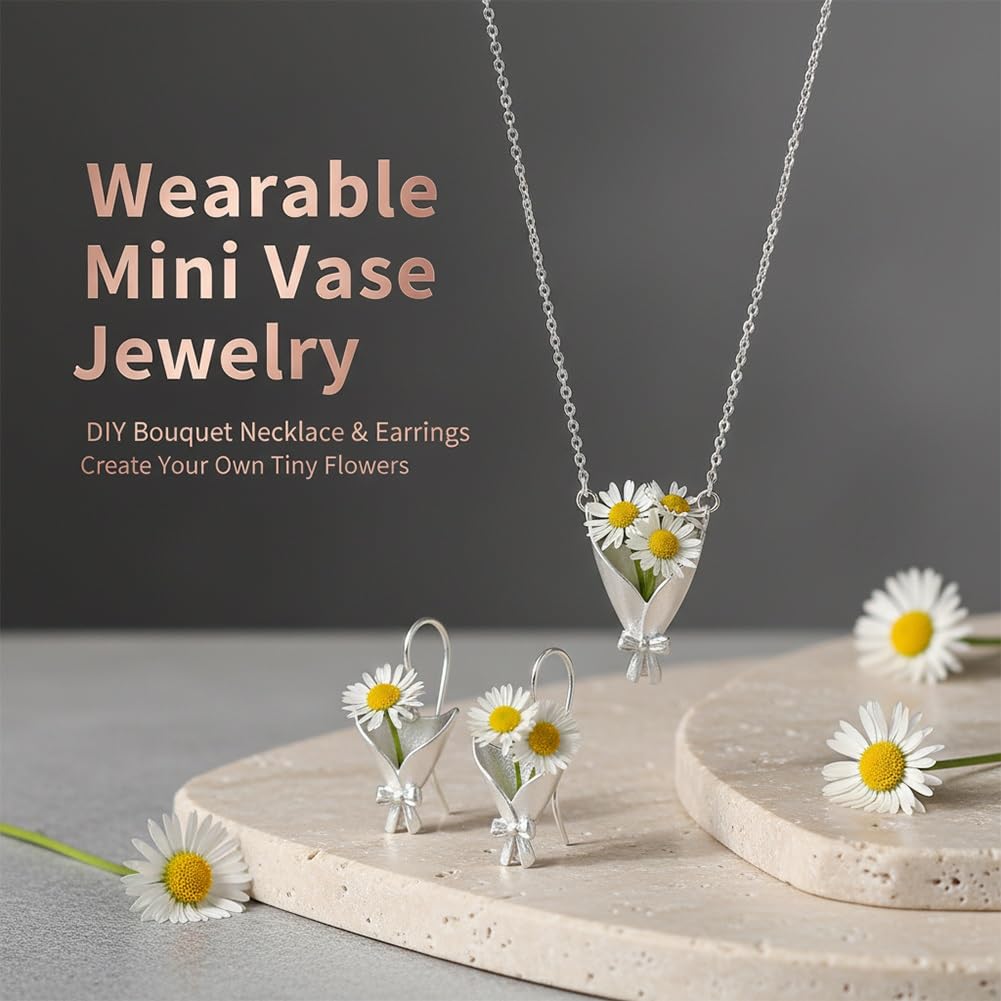 DIY Bouquet Necklace Wearable Mini Vase Jewelry Collection Chain Trendy Flower Holder Pendant to Insert Dried or Real Blooms