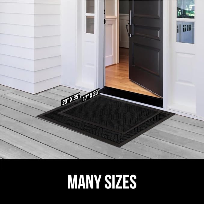 GORILLA GRIP 100% Waterproof All-Season WeatherMAX Doormat US Designed Natural Rubber, Stain and Fade Resistant, Low Profile Indoor Outdoor Door Mats, Easy Clean Patio Mat, 23x35, Black Diamond