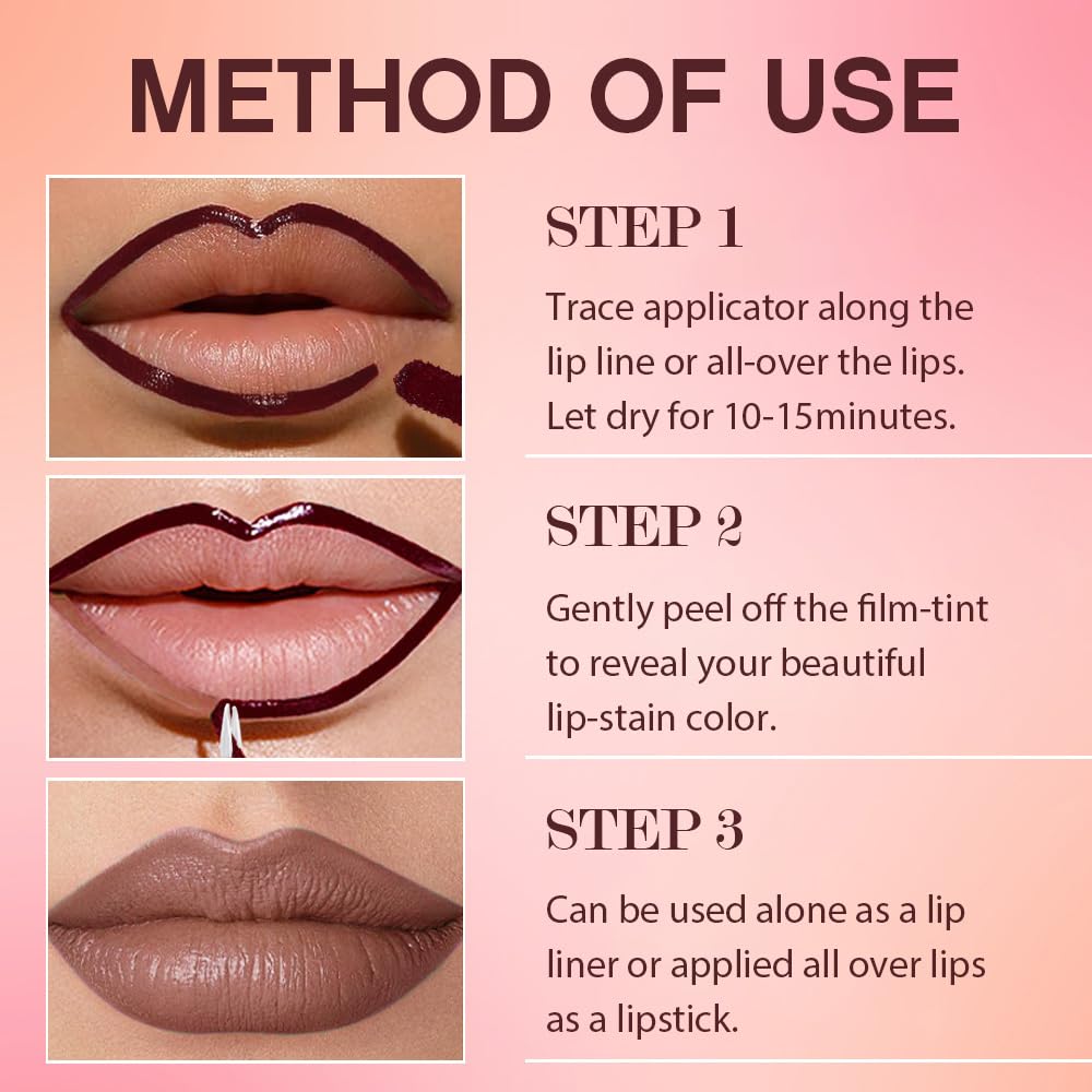 Peel Off Matte Liquid Lip Gloss Stain-Lip Liner with Tweezer, Orange BrownPeel Off Lip Stain, Long Lasting & Waterproof Lipstick Tattoo, Transfer-Proof Lip Gloss for All Skin Types (01#, 1Pcs)