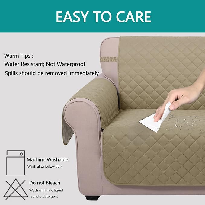 U-NICE HOME Reversible Sofa Cover Couch Cover for Dogs with Elastic Straps Water Resistant Furniture Protector for Pets Couch Cover for 3 Cushion Couch (Sofa, Light Camel/Beige)