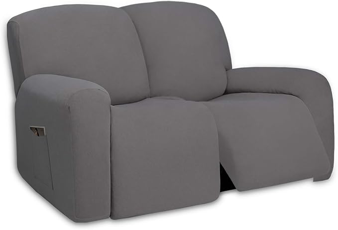 PureFit Super Stretch Loveseat Recliner Sofa Couch Cover with Pocket – 2 Seats Non Slip Soft Sofa Slipcover, Washable Reclining Furniture Protector for Pets (Recliner Loveseat, Light Gray)