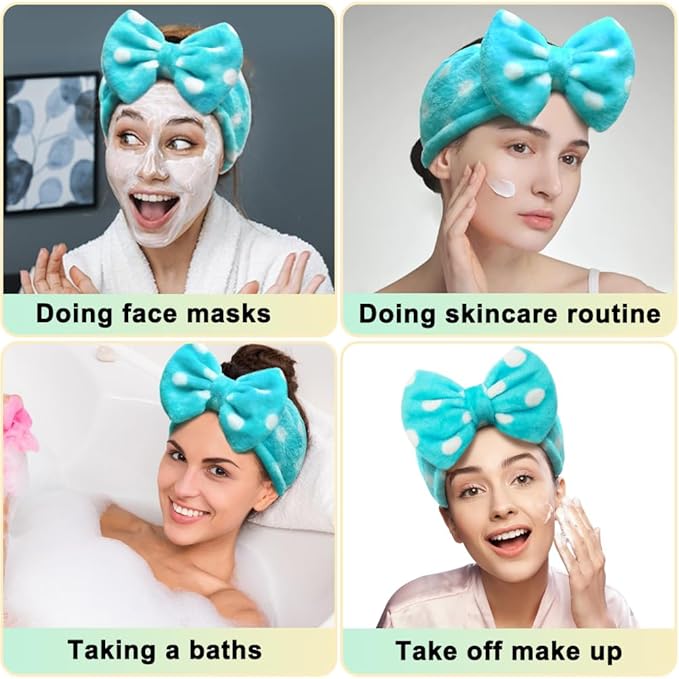 Shintop Sweet Super Soft Caroset Polka Dots Wash Cosmetic Headband Hairlace (Dark Blue Polka Dots)