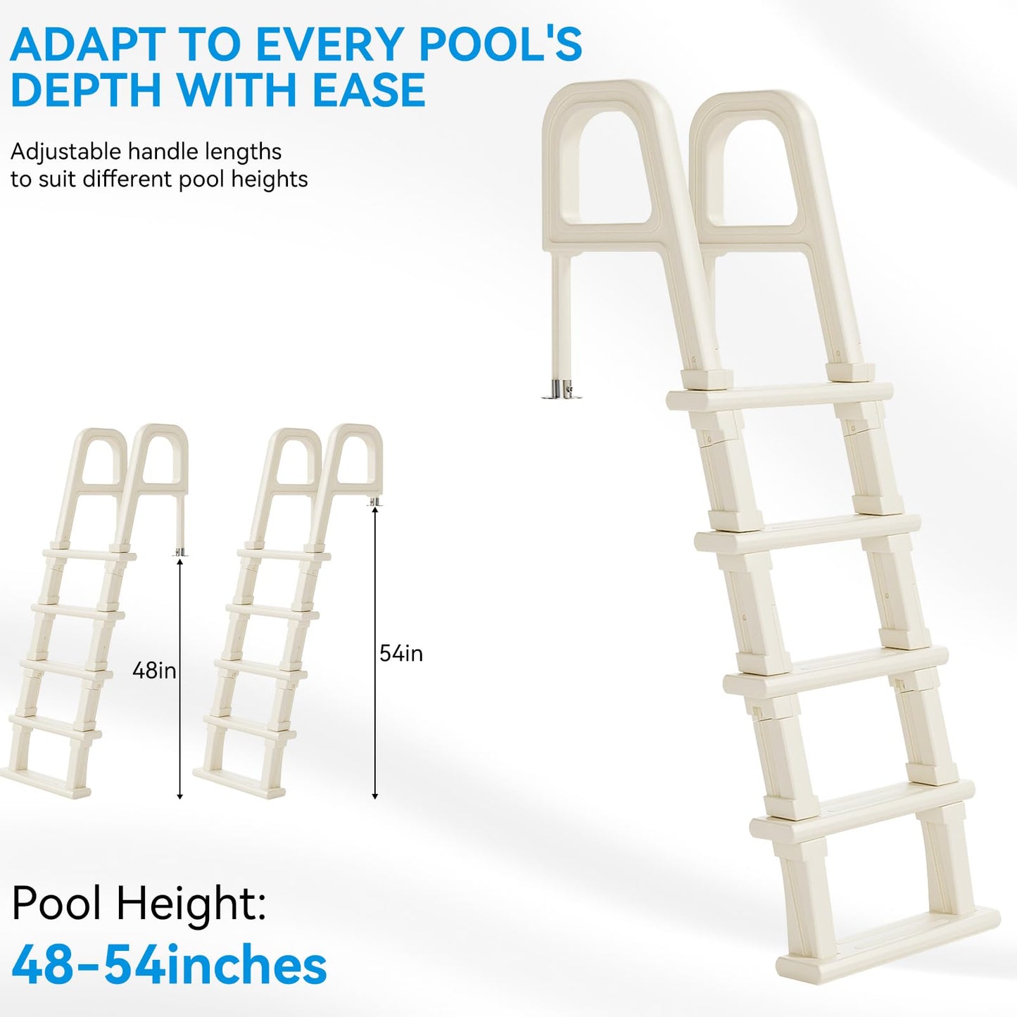 Outvita 5-Step PE Pool Ladder Above Ground, Heavy Duty Safety Deck Ladder, Anti Slip Plastic Step for Inground Swimming Pool 48in to 54in(Ivory)