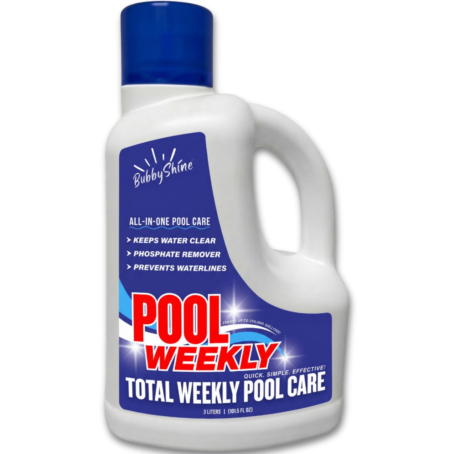 Weekly Pool Treatment, All in One Pool Treatment with Phosphate Remover, Pool Clarifier and Pool Waterline Cleaner, Saltwater Safe, 3 Liter 101.5 fl oz, BubbyShine