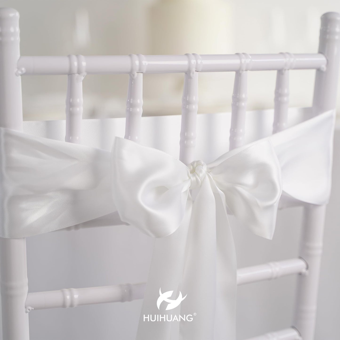 HUIHUANG White Satin Ribbon 4 inch Wide Double Faced Polyester Large Ribbon for Chair Sash Wedding Party Supplies Cake Decor Bows Making Flower Bouquet Sewing Crafts Gift Wrapping -10 Yards/Roll