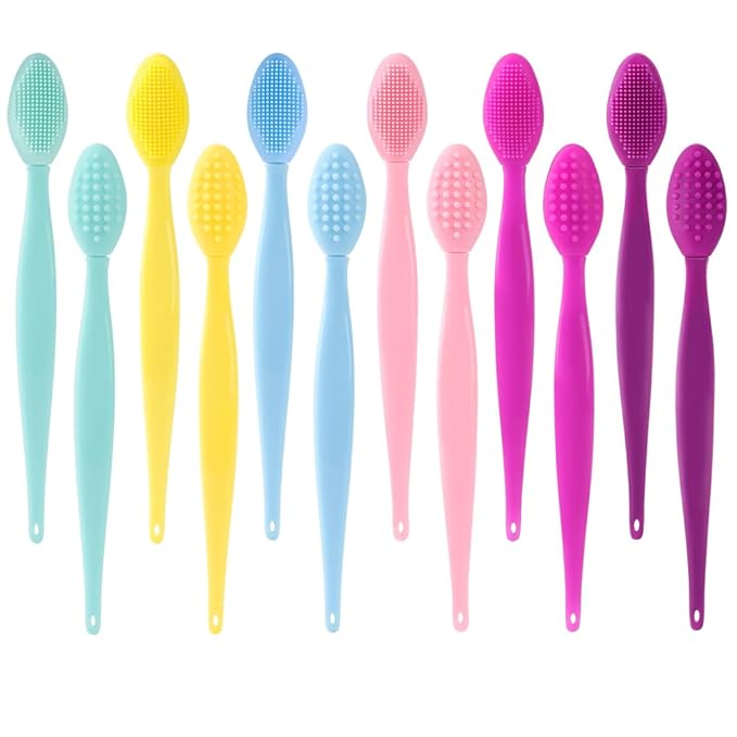 Lip Scrub Brush - 12 Pcs Lip Scrubber Dual-ended Lip Exfoliator Brush,2-in-1 Silicone Lip Brushes Lip Mask Applicator Lip Scrub Tool