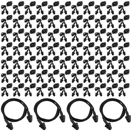 Xuhal 200 Pairs Black Corded Ear Plugs Silicone Reusable Earplugs Sound Blocking Individually Wrapped Ear Plugs Protection Hearing EarPlugs for Sleeping, Music, Shooting, Construction Work, Sports
