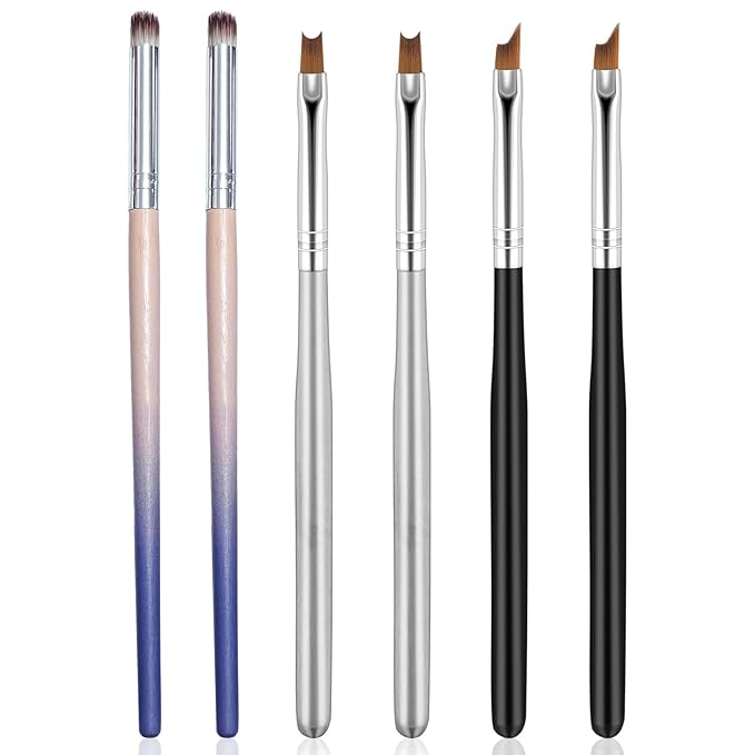 6Pcs Ombre Nail Brush and French Tip Brush, Half Moon Shape French Brush for Nails Acrylic Nail Art Brushes Ombre Nails Painting Pen Brushes French Manicure Brush Nail Tool