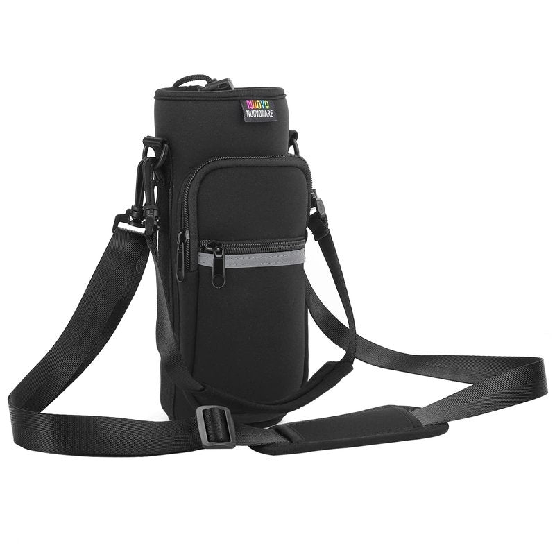 Nuovoware Water Bottle Carrier Bag, 64oz Bottle Pouch Holder, Adjustable Shoulder Hand Strap 2 Pocket Sling Neoprene Sleeve Sports Water Bottle Accessories for Men Women Hiking Travelling Camp
