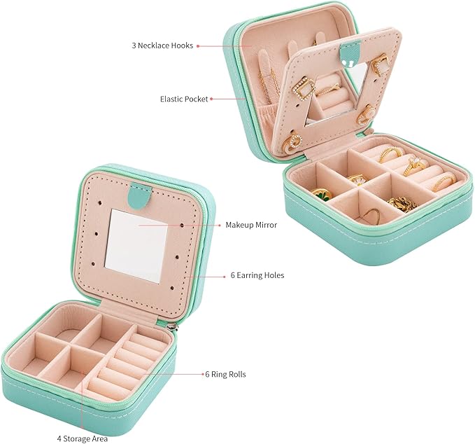 KElofoN Travel jewelry case Travel jewelry box Travel Jewelry Organizer Small Jewelry Organizer Box Gift for Girls Women with Mirror(Blue)