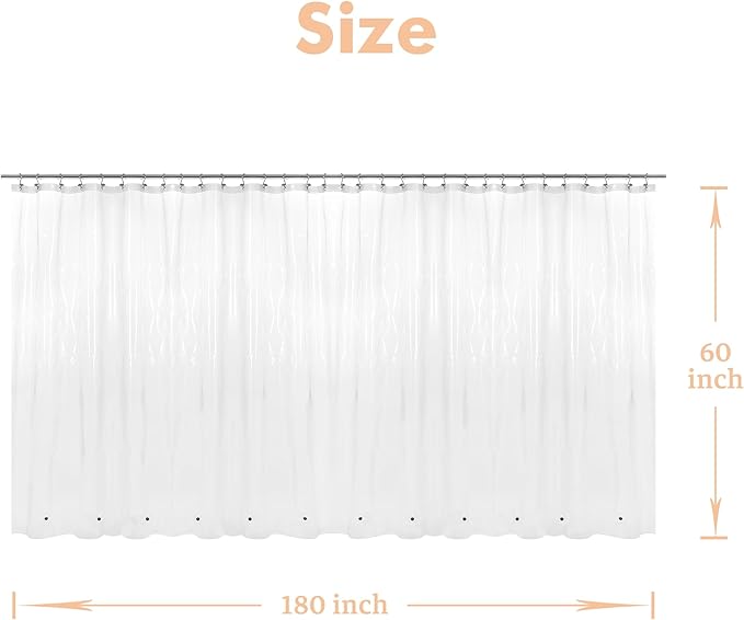 Mrs Awesome Clawfoot Tub Shower Curtain or Liner with 12 Magnets - Free 36 Hooks Included, Waterproof PEVA, 180" x 60", Clear