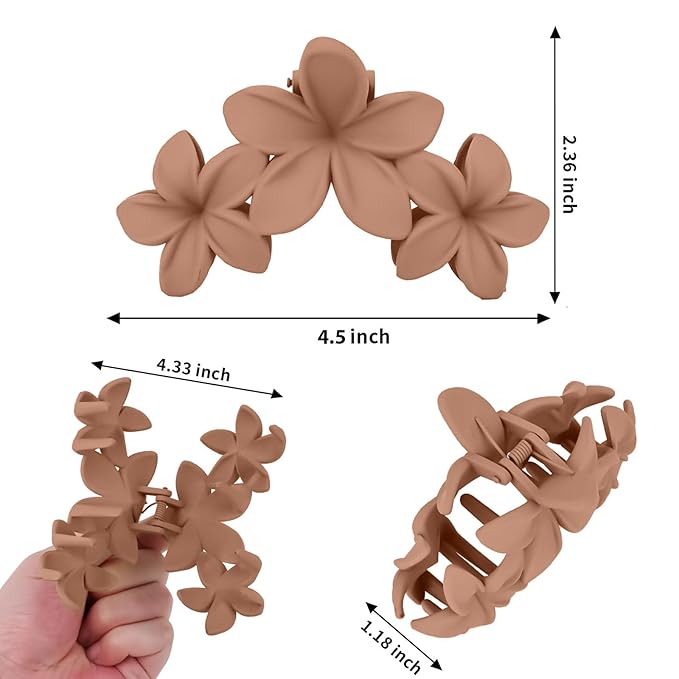 Ondder Hair Clip - Flower, 4 Pcs, 4.5 Inches, Large Matte, Claw, for Women & Girls, Thick Hair, Hair Accessories