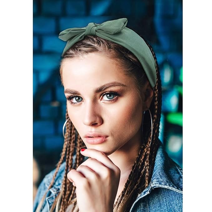 Jaciya Knotted Bow Headbands for Women Girls Turban Headbands Wide Knot Hairband