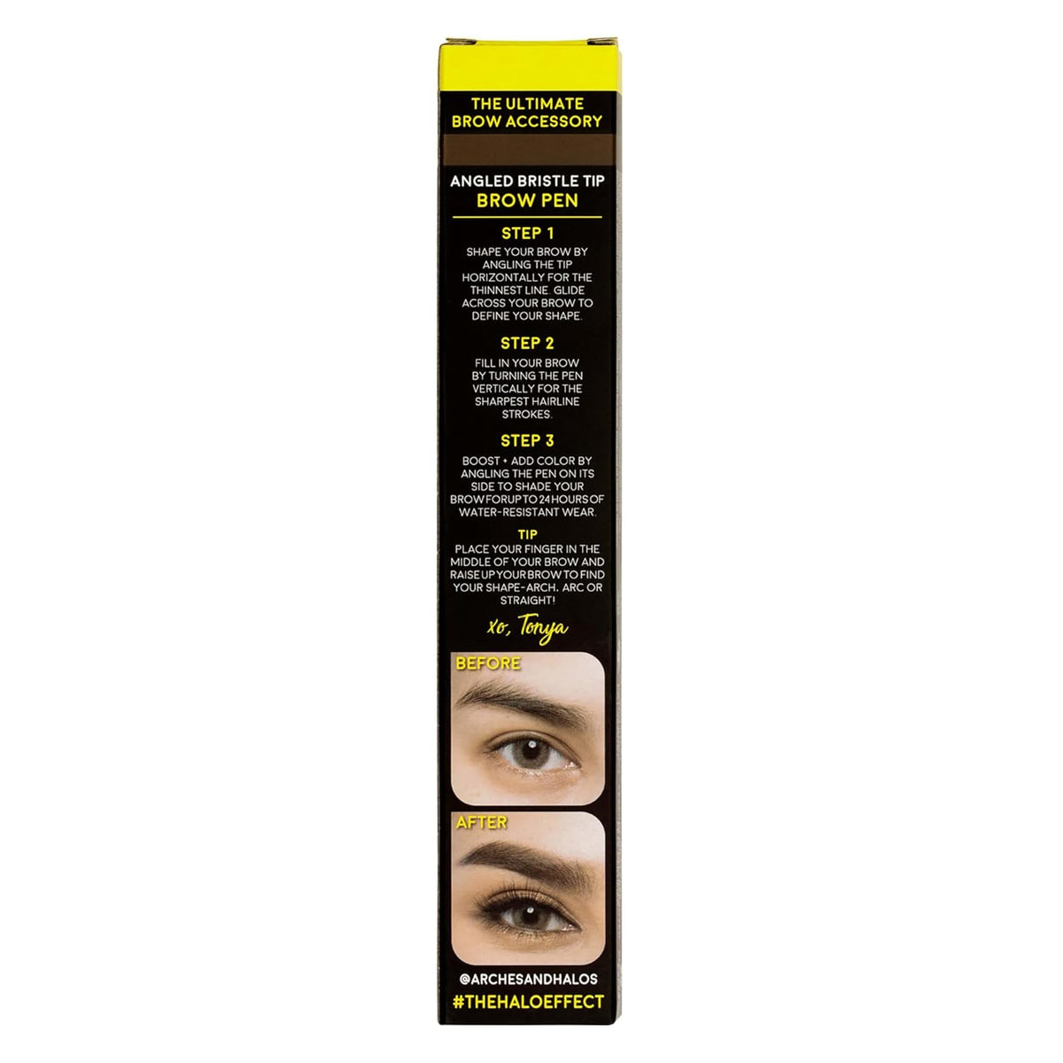 Arches and Halos Angled Bristle Tip Waterproof Brow Pen - Water Based and Smudge Proof Eyebrow Pencil - Extended Wear - Warm Brown - 0.051 oz