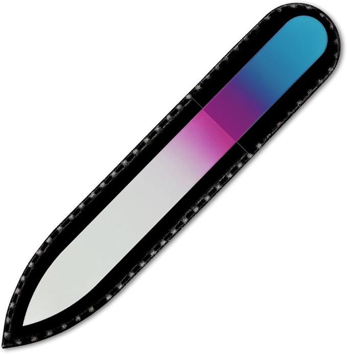 Mont Bleu Rainbow Crystal Nail File in Black Pouch - Small/Purse Size - Czech Tempered Glass - Handmade in Bohemia (Czech Republic)