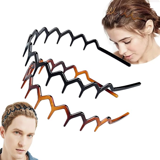 Fashion Wide Zig Zag Headbands for Women and Men - Plastic Wavy Hair Band with Teeth Comb - Classic 90s Hair Accessories for Face Washing Skin Care Makeup Hair Holder Everyday Use
