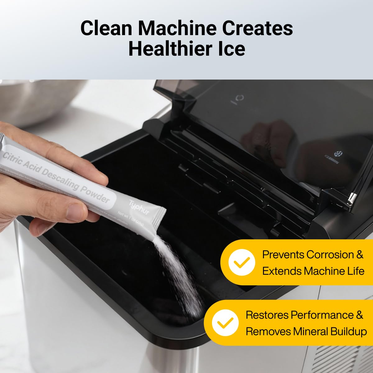 Typhur Ice Maker Cleaner and Descaler, 12 Packs Pure Citric Acid Powder, Universal Descaling Solution Nickel Safe for Countertop Ice Machines, Also Compatible with Coffee Makers and Kettles