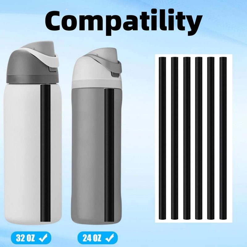 6PCS Replacement Straws for Owala Water Bottle 24 oz 32 oz, Reusable Plastic Food Grade Drinking Straws with Cleaning Brush Compatible for Owala Cup 24oz 32oz Tumbler Accessories (Black, 24oz/32oz)