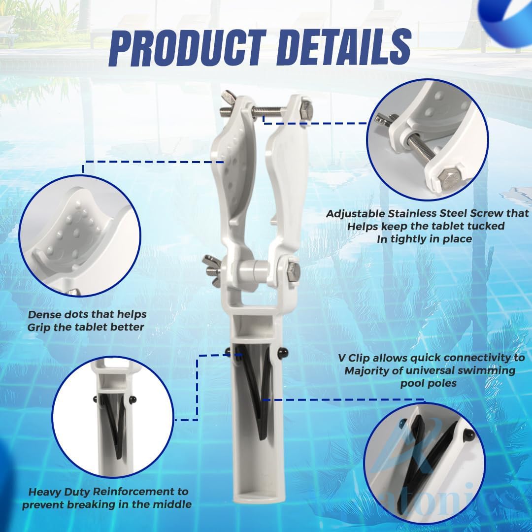 Aquatonics Heavy Duty Pool Tablet Holder – ABS and Stainless Steel Construction, EZ Clip Handle, Adjustable Wing Screw – Replaces 542068, Fits 3 Inch Tablets for Cleaning Stains with Telescopic Pole