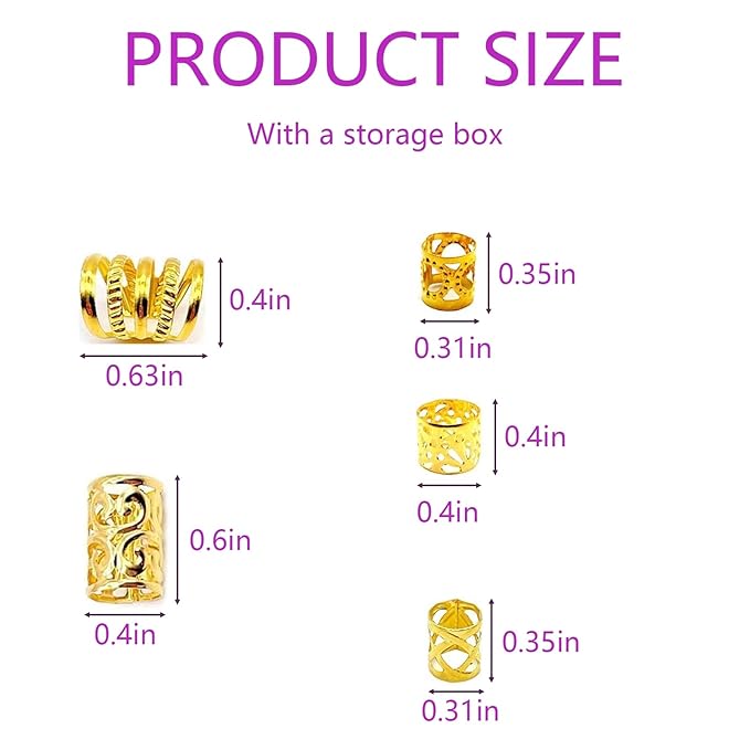 Gold Hair Jewelry Braid, Tuefuzy 100 Pcs Hair Dreadlock Accessory, Metal Gold Braids Rings Cuffs Clips for Dreadlock Accessory Jewelry Decorations