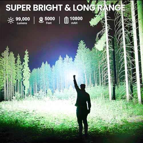 Rechargeable Spotlight Flashlight, 99,000 Lumen Super Bright Led Spotlight with 6 Modes & Foldable Tripod, Powerful Spot Light 30H Long Runtime, Handheld Spot Light for Outdoor Boating H?nting