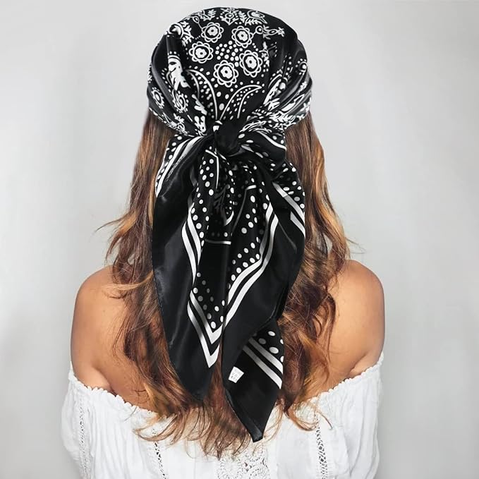 vimate 35" Square Silk Like Head Scarf - Women's Fashion Satin Scarf Bandana for Hair Wrapping at Night.