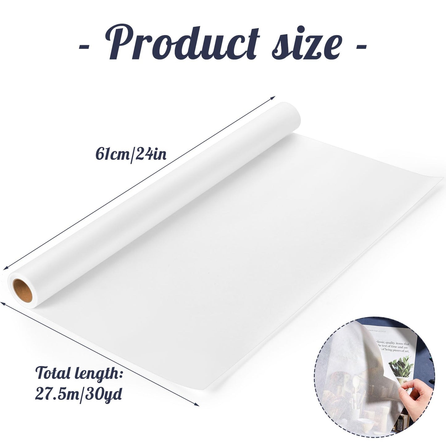 Tracing Paper Roll 24in x 30yd, White Trace Paper Pattern Paper Translucent Tracing Paper for Sewing, Drawing, Sketching, Gift Wrapping